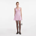 Pink Floral Lace Bow Mini Dress
