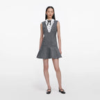 Grey Herringbone Lace Bib Mini Dress