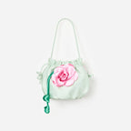 Mint Taffeta 3D Flower Pouch Bag