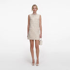 Cream Embellished Boucle Mini Dress