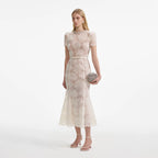 Cream Tulle Lace Midi Dress