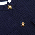 Navy Knit Taffeta Midi Dress