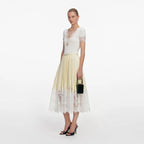 Yellow Satin Lace Midi Skirt