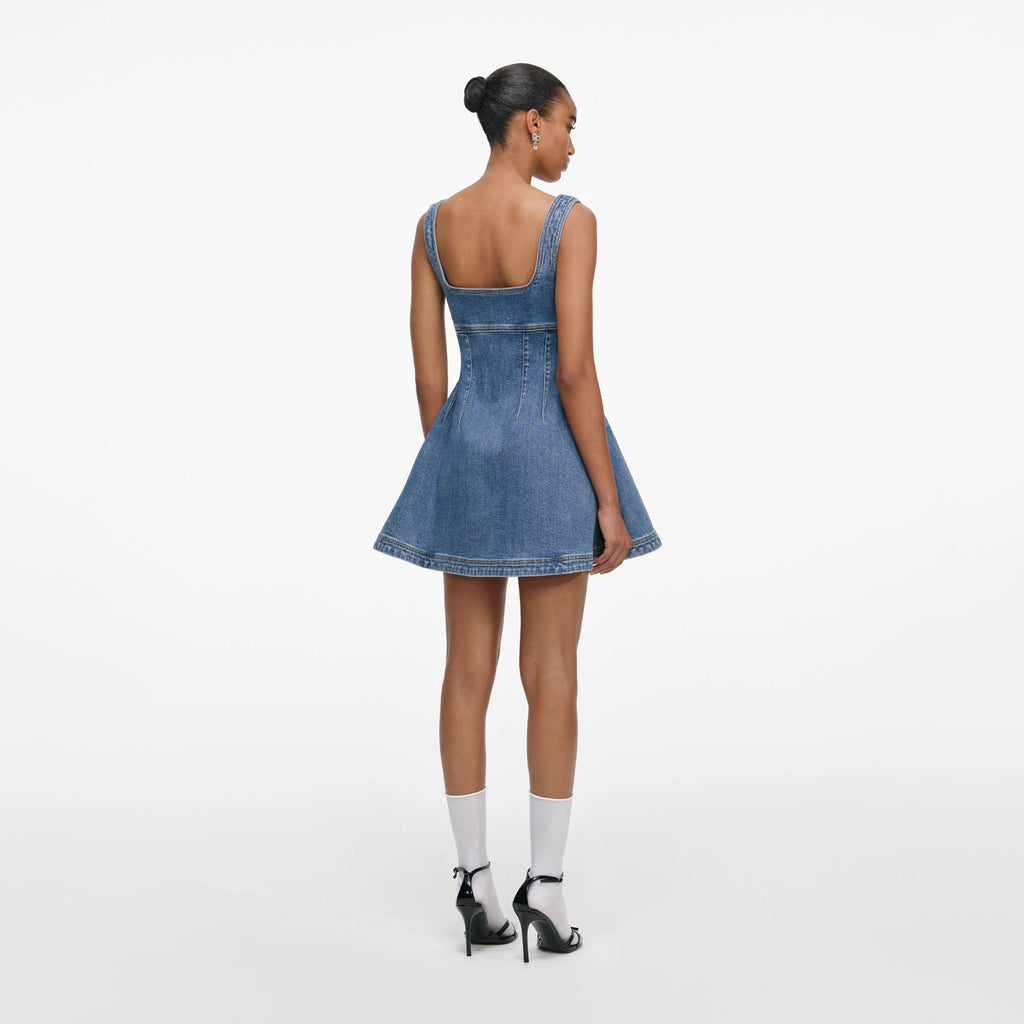 Denim Flared Logo Mini Dress