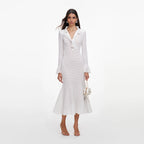 White Pointelle Knit Flare Midi Dress