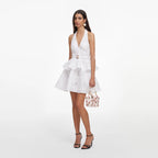 White Linen Blend Peplum Mini Dress