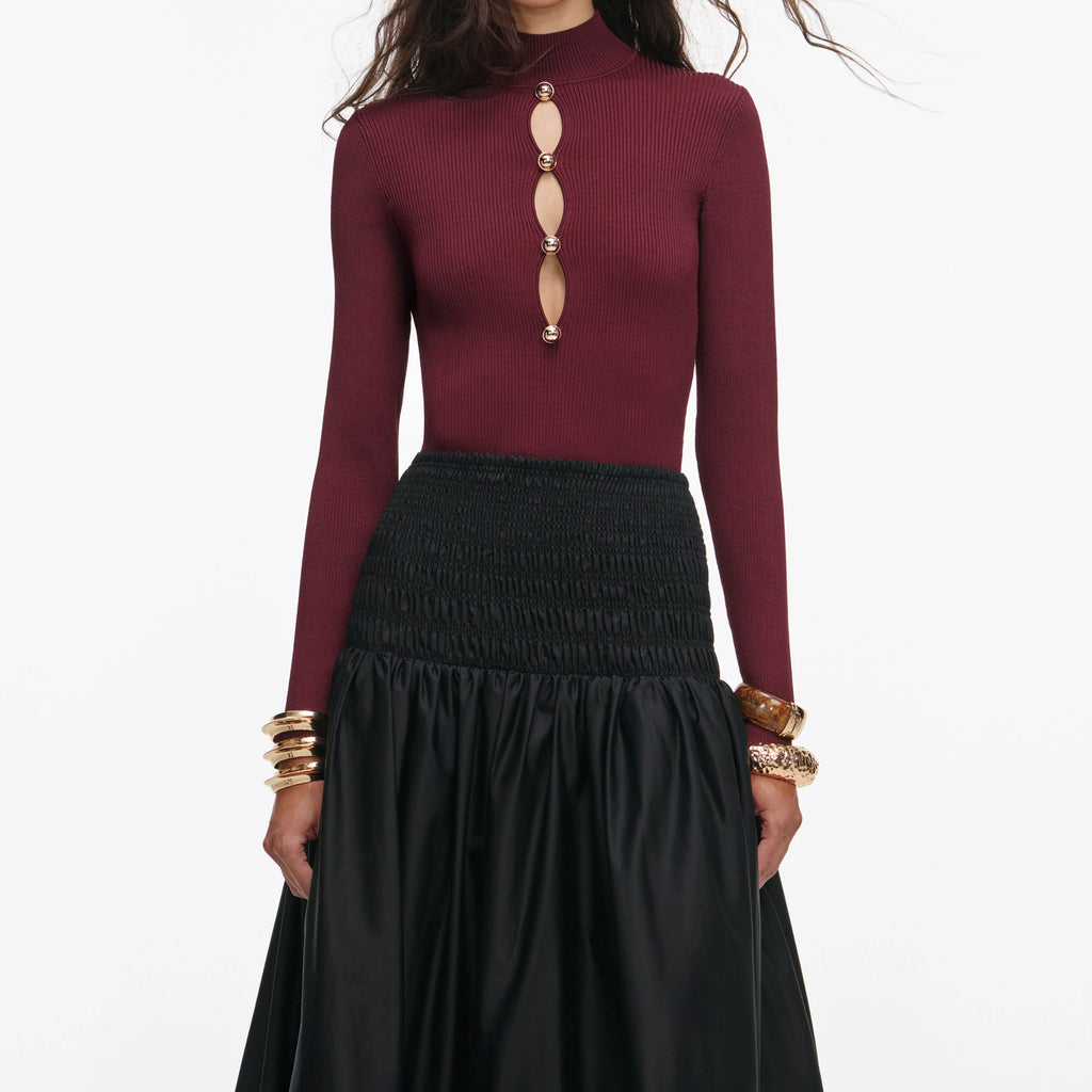 Burgundy Keyhole Knit Top