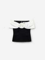 Black Crepe Flower Top
