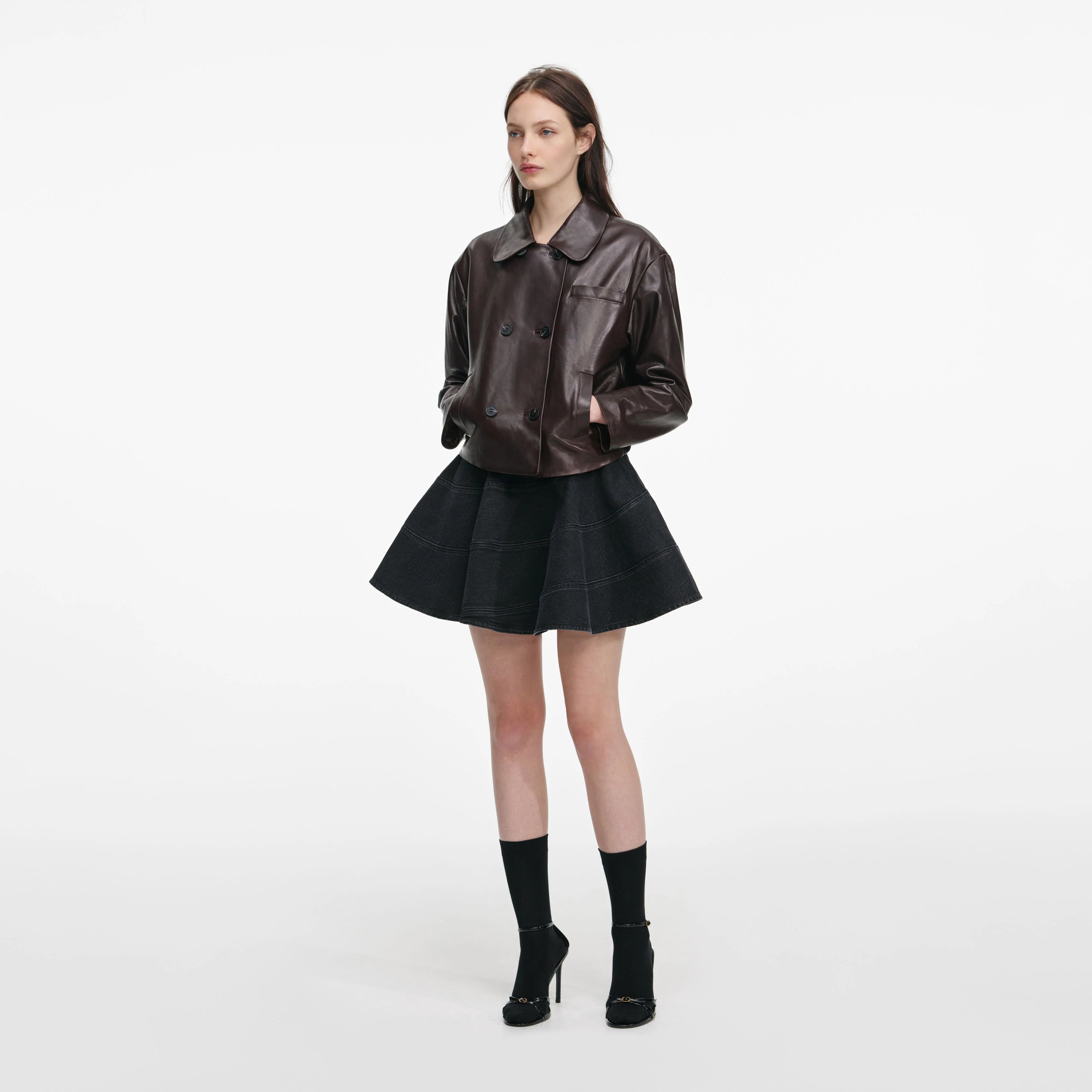 Brown Cropped Leather Jacket