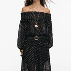 Black And Gold Chiffon Lace Maxi Skirt