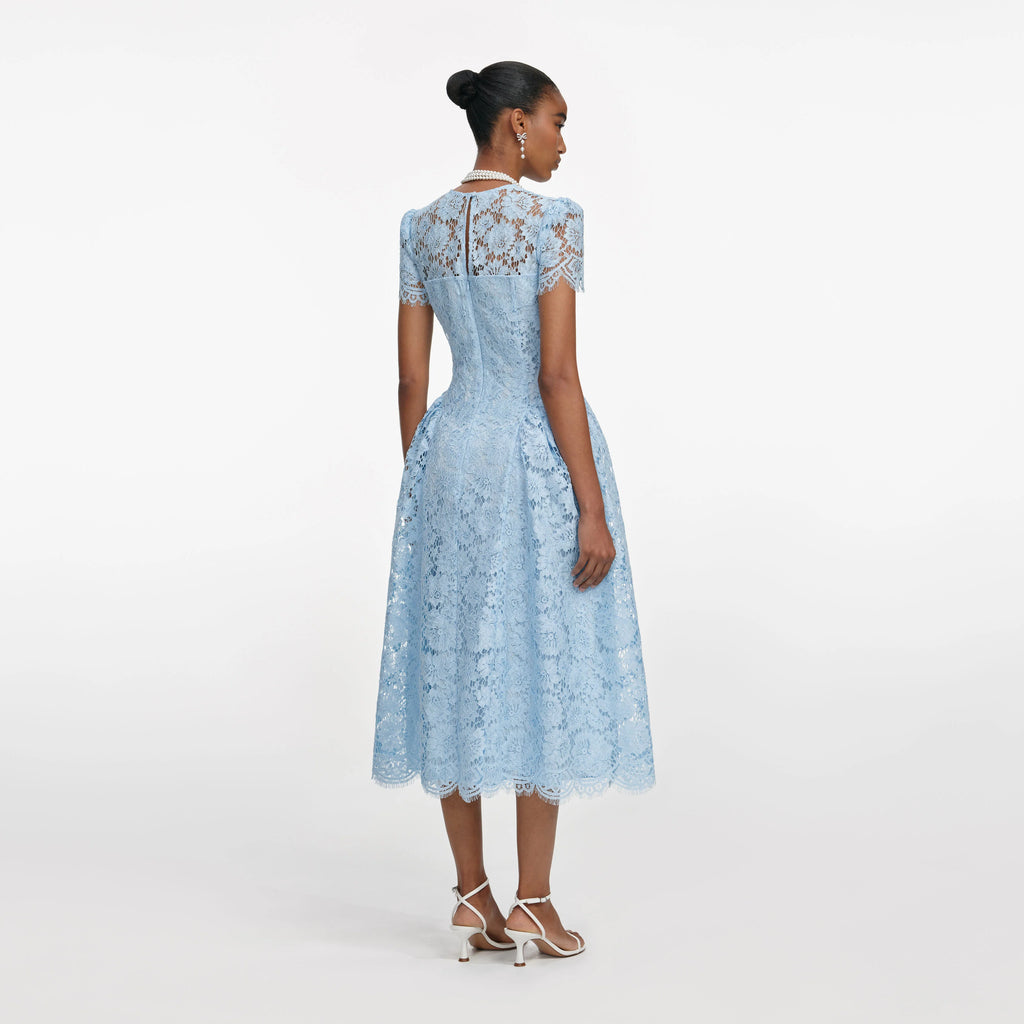 Blue Fine Lace Midi Dress