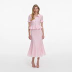 Pink Pointelle Peplum Knit Midi Dress