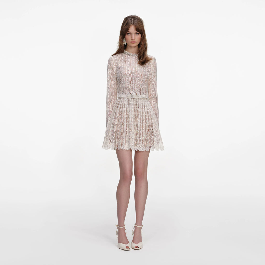 Cream Organza Lace Mini Dress