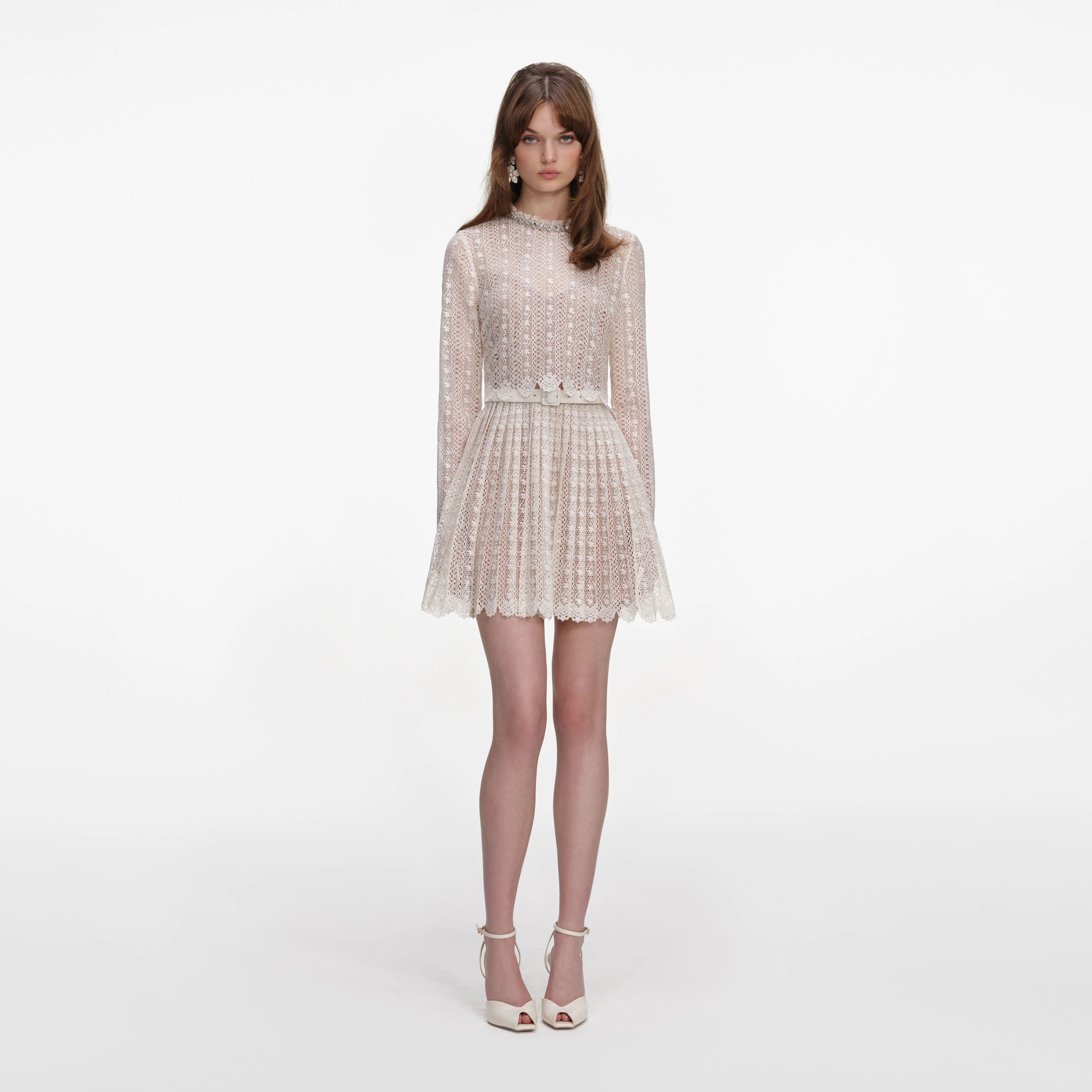 Cream Organza Lace Mini Dress