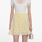 Yellow Pointelle Knit Mini Skirt