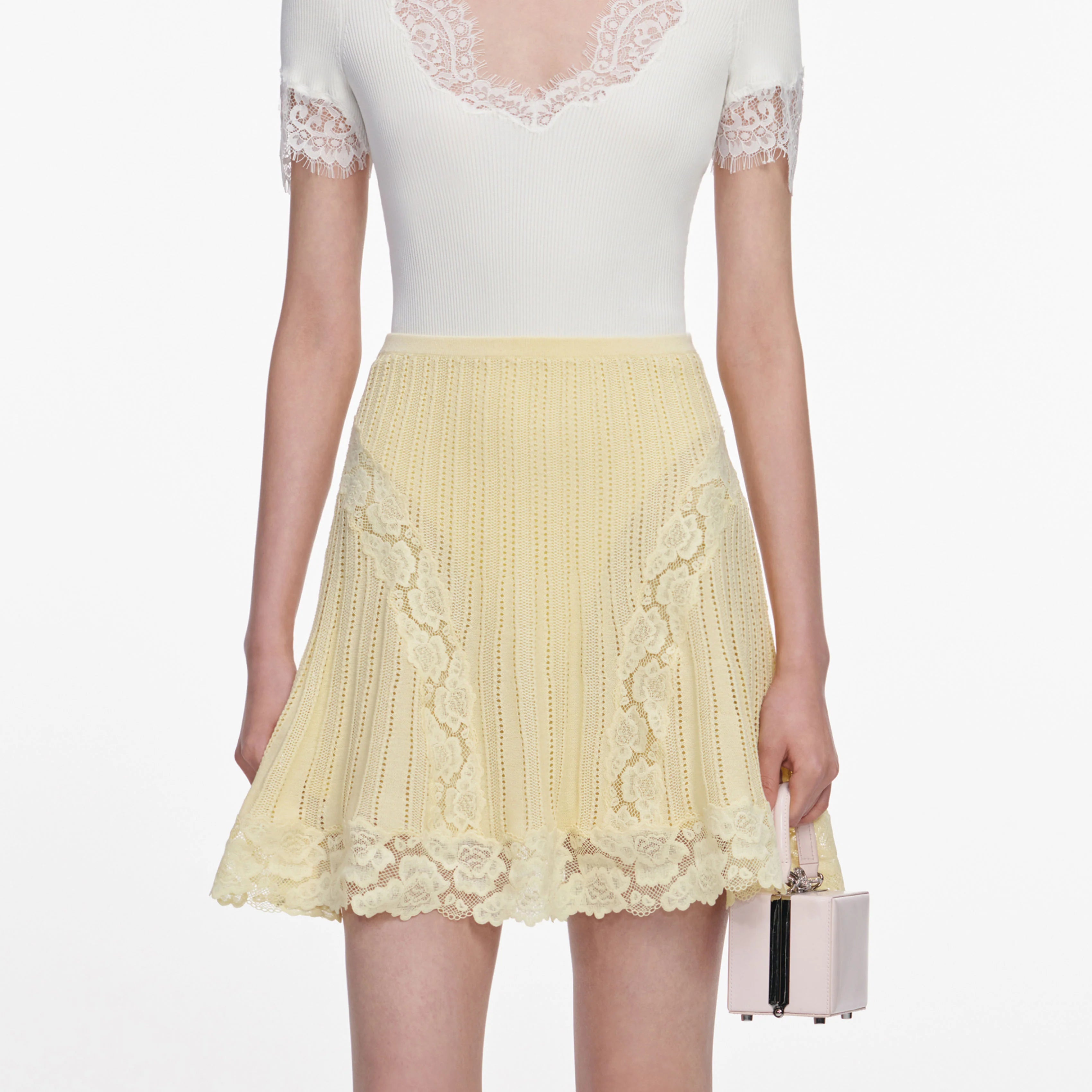 Yellow Pointelle Knit Mini Skirt