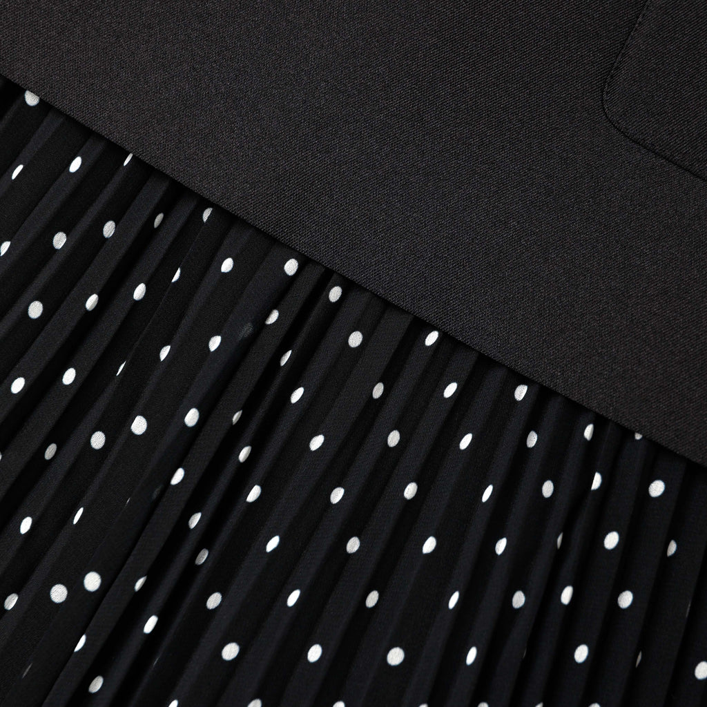 Black Taffeta Polka Dot Midi Dress