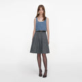 Grey Herringbone Pleated Midi Skirt
