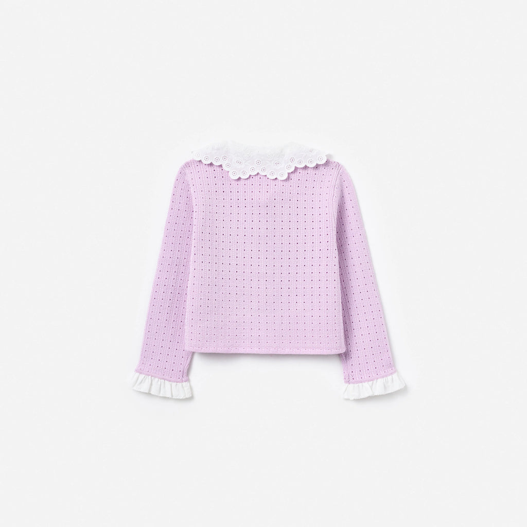 Pink Pointelle Ribbed Knit Cardigan