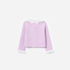 Pink Pointelle Ribbed Knit Cardigan