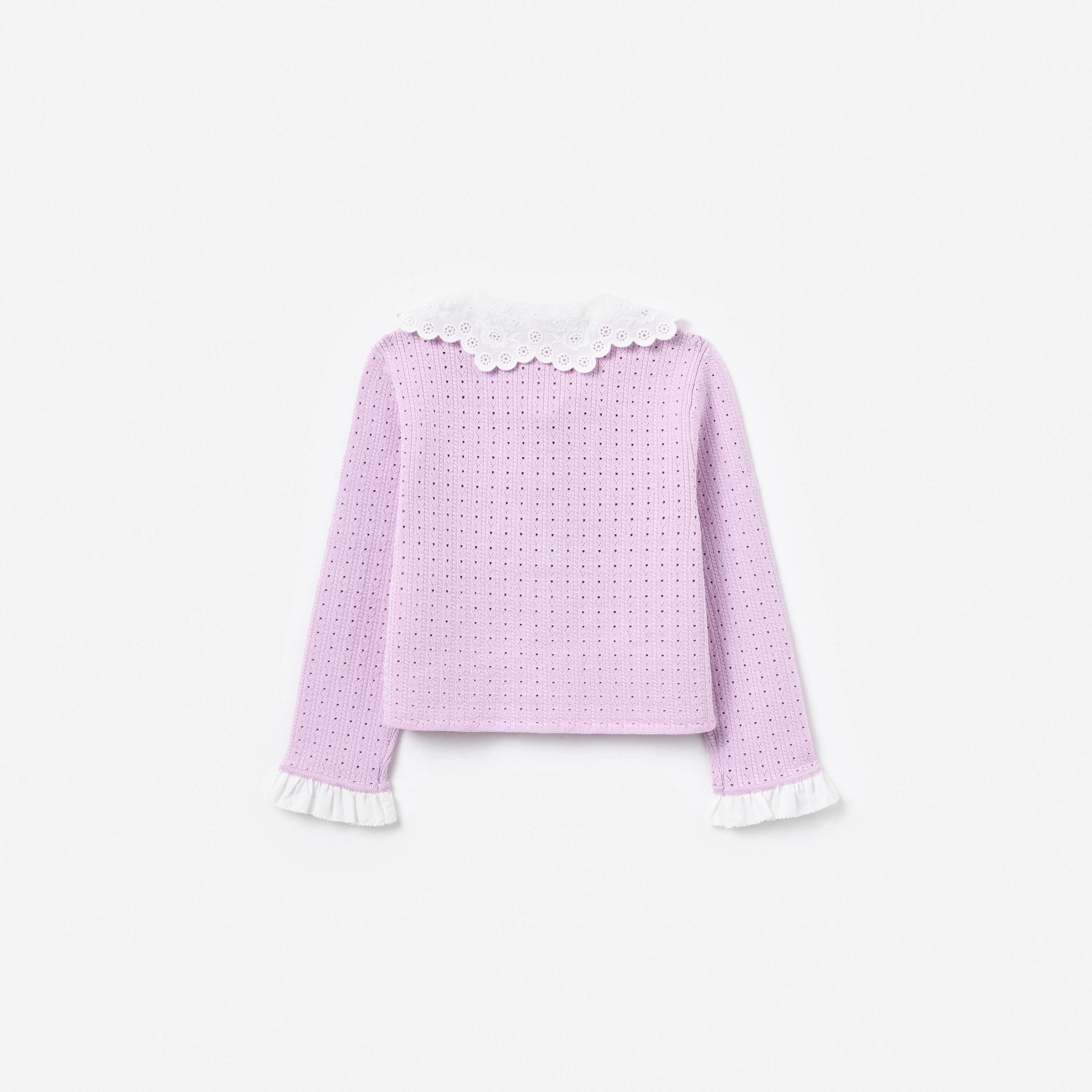 Pink Pointelle Ribbed Knit Cardigan