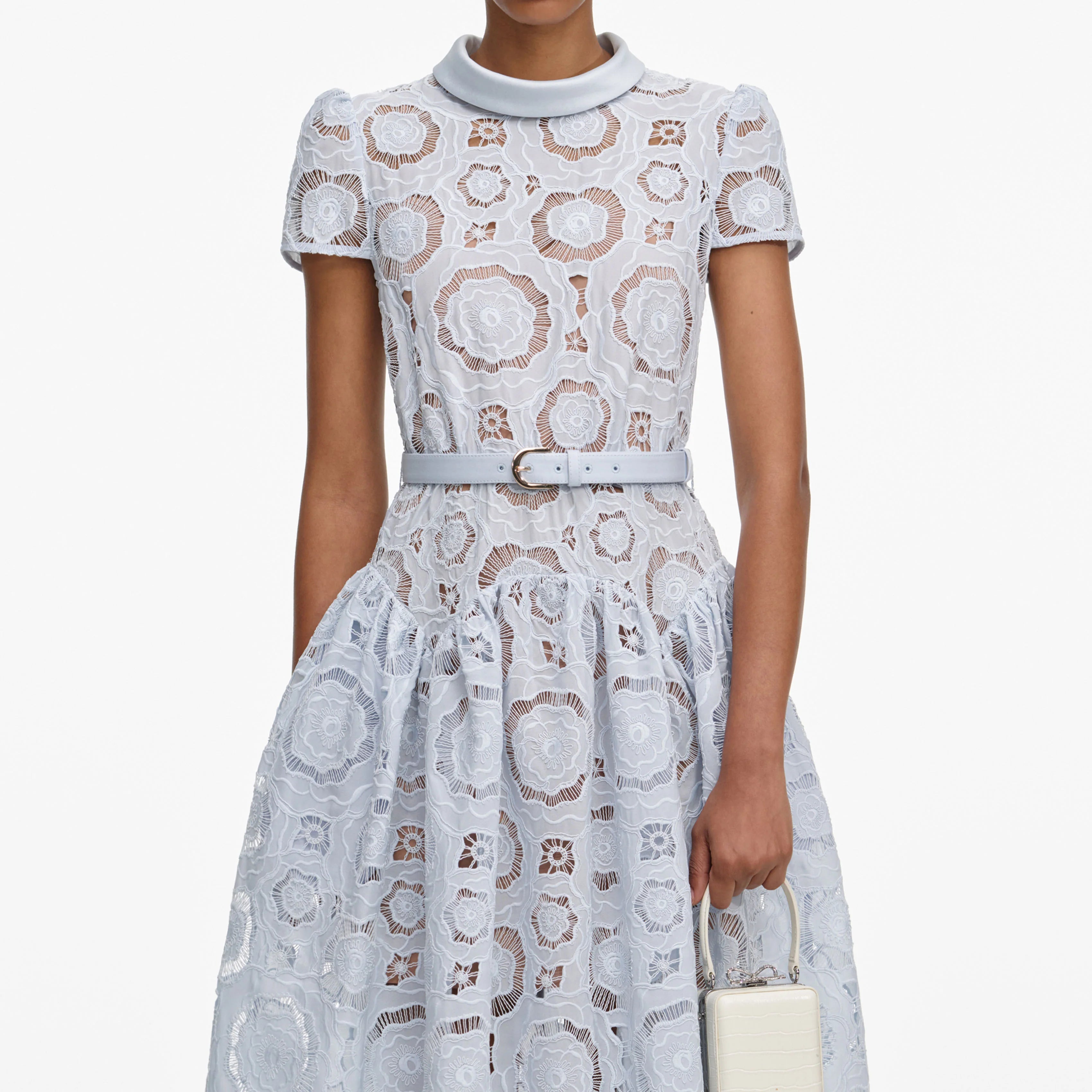 Blue Floral Lace Midi Dress