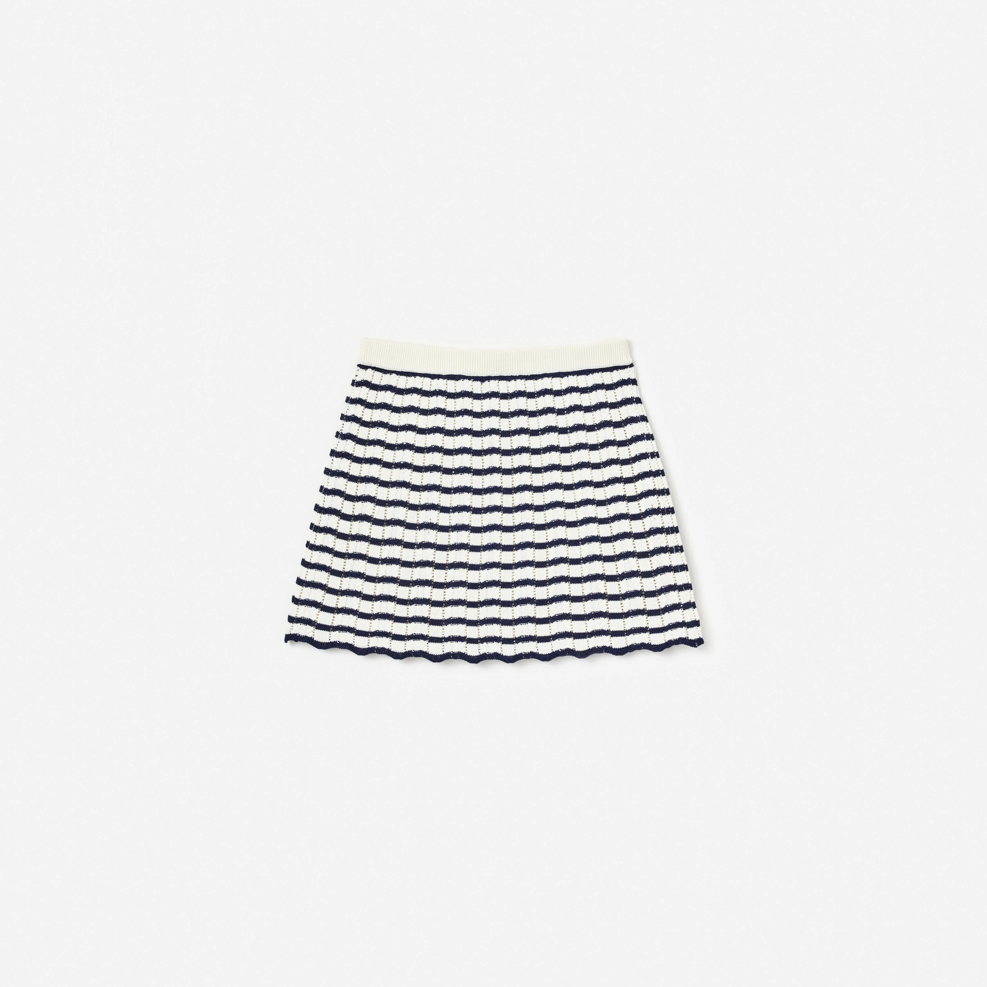 Cream And Navy Striped Knitted Skirt