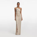 Champagne Rhinestone Lace Trim Maxi Dress