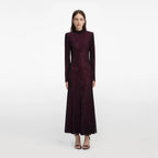 Burgundy Rhinestone Fishnet Midi Dress