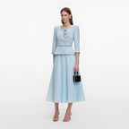 Blue 3D Flower Chiffon Midi Dress