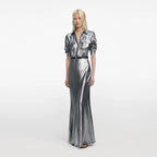 Silver Metallic Crinkle Maxi Dress