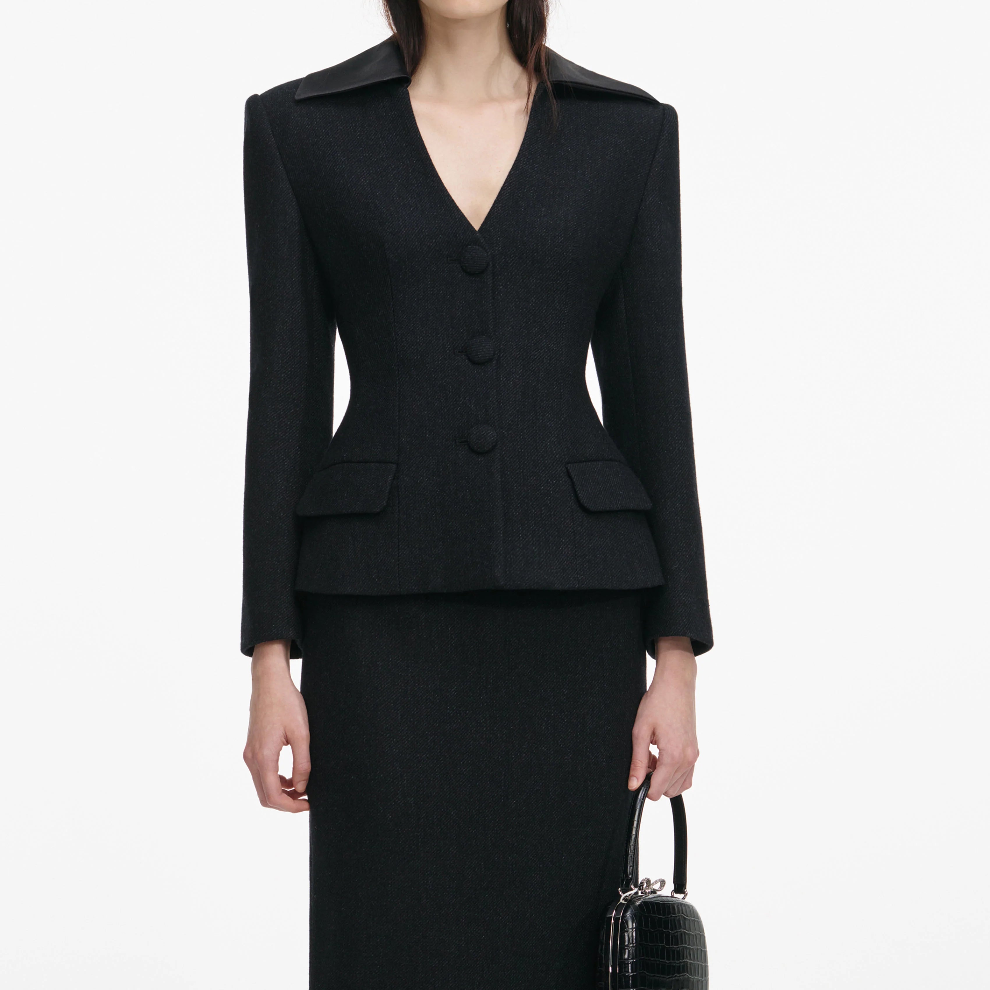 Black Blazer Tailored Midi Dress