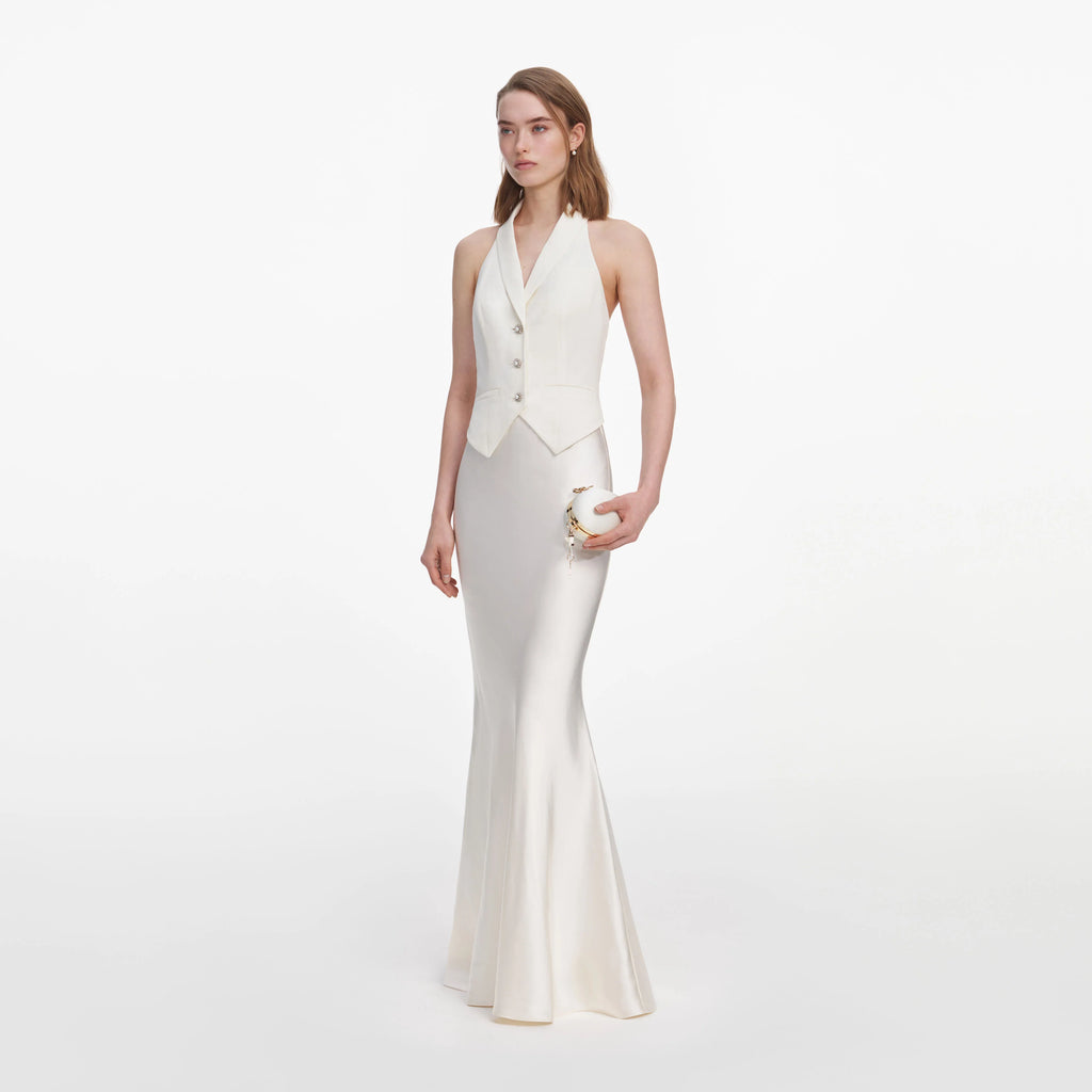 Cream Linen Blend Satin Maxi Dress