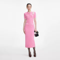 Pink Crochet Flower Knit Midi Dress