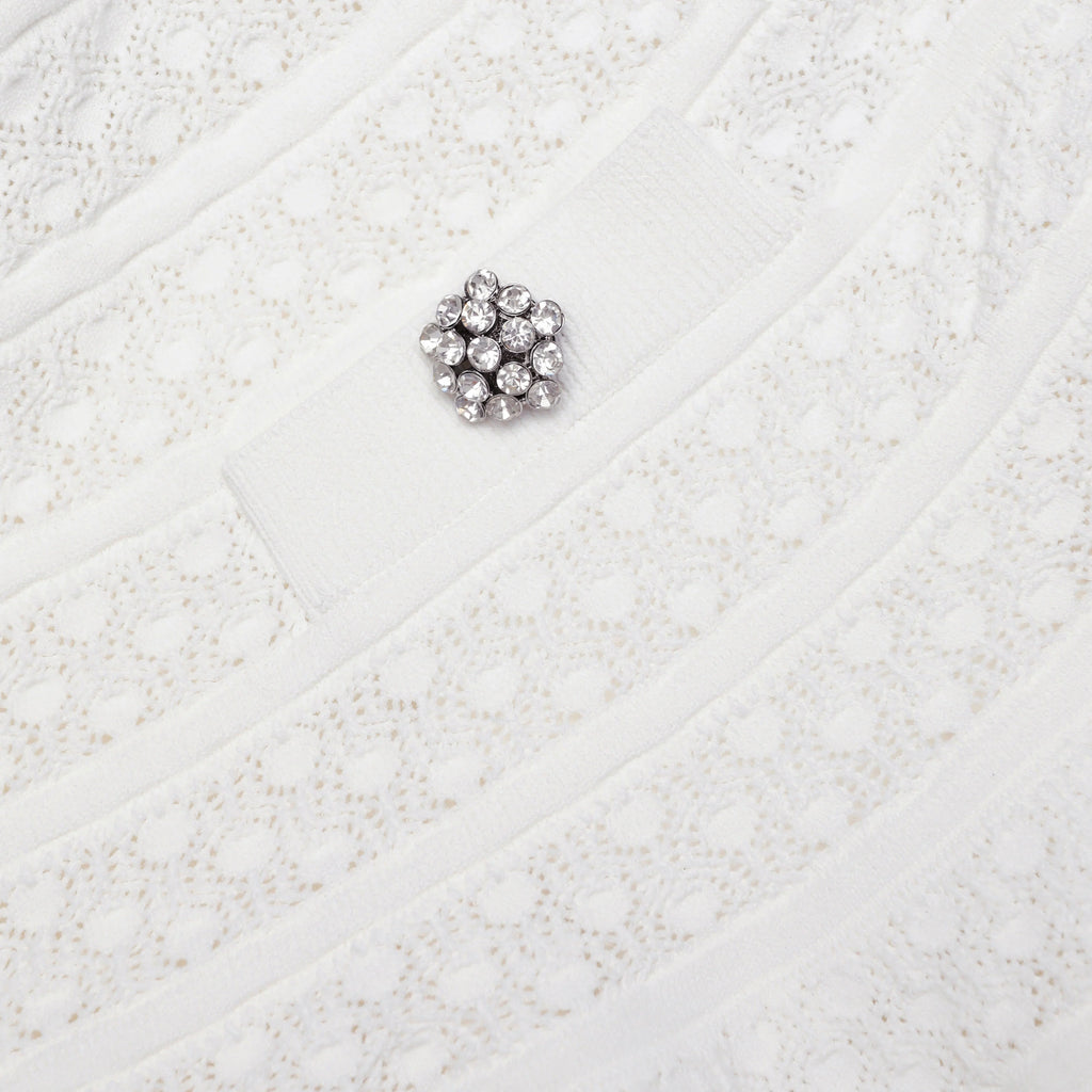 White Pointelle Knit Mini Skirt