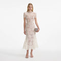 Cream Tulle Lace Midi Dress