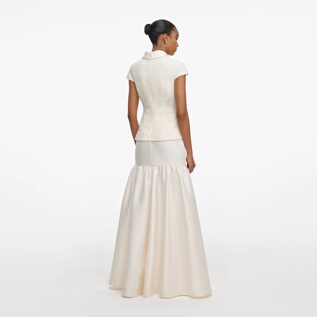 Cream Boucle Taffeta Maxi Dress