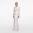 Cream Boucle Collared Maxi Dress