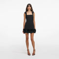 Black Crepe 3D Flower Mini Dress
