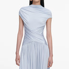 Blue Jersey Gathered Midi Dress
