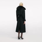 Black Twill Fur Collar Trench Coat
