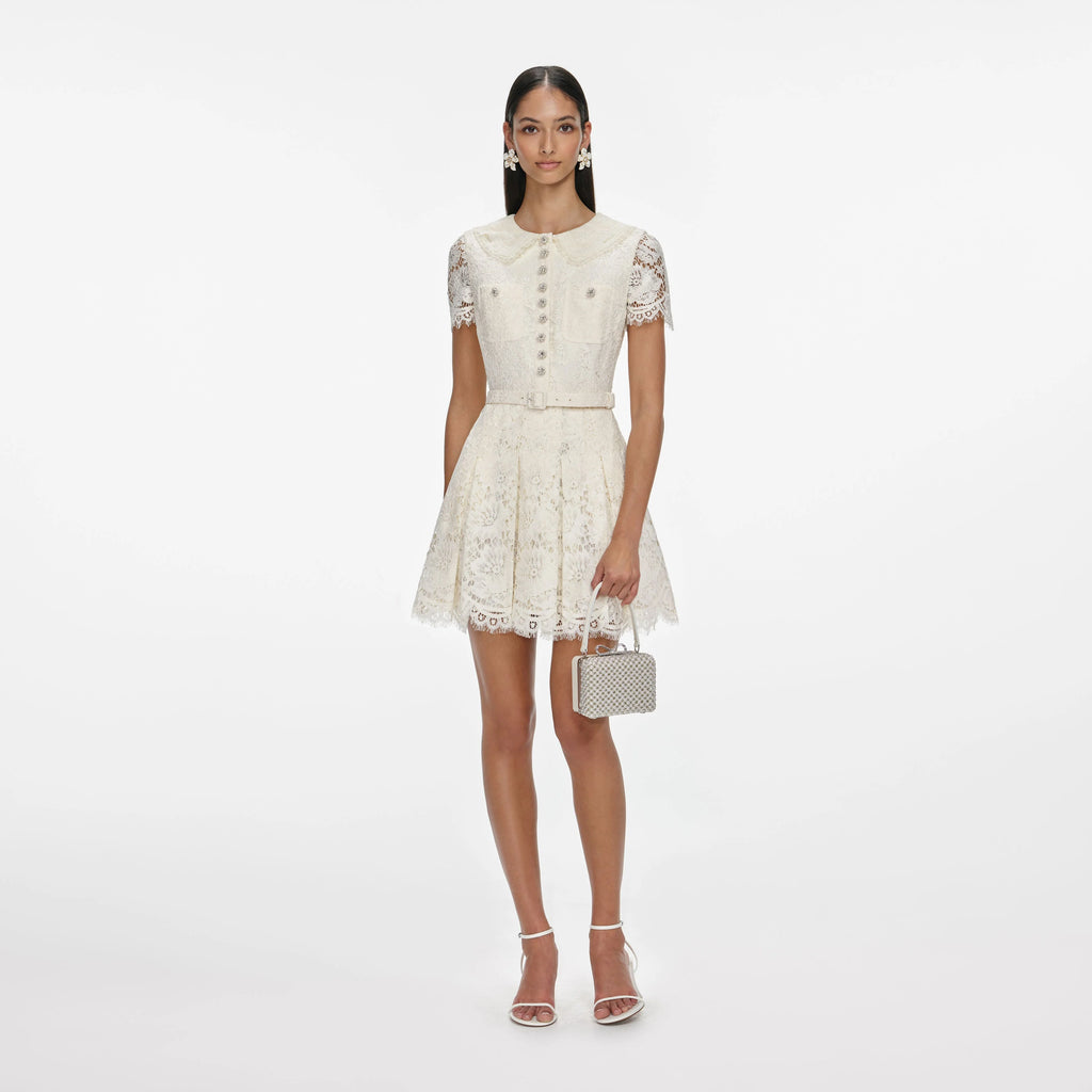 Cream Floral Lace Mini Dress