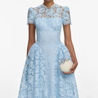 Blue Fine Lace Midi Dress