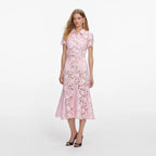 Pink Lace Collared Midi Dress
