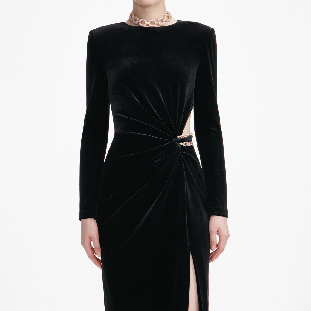 Black Velvet Embellished Maxi Dress