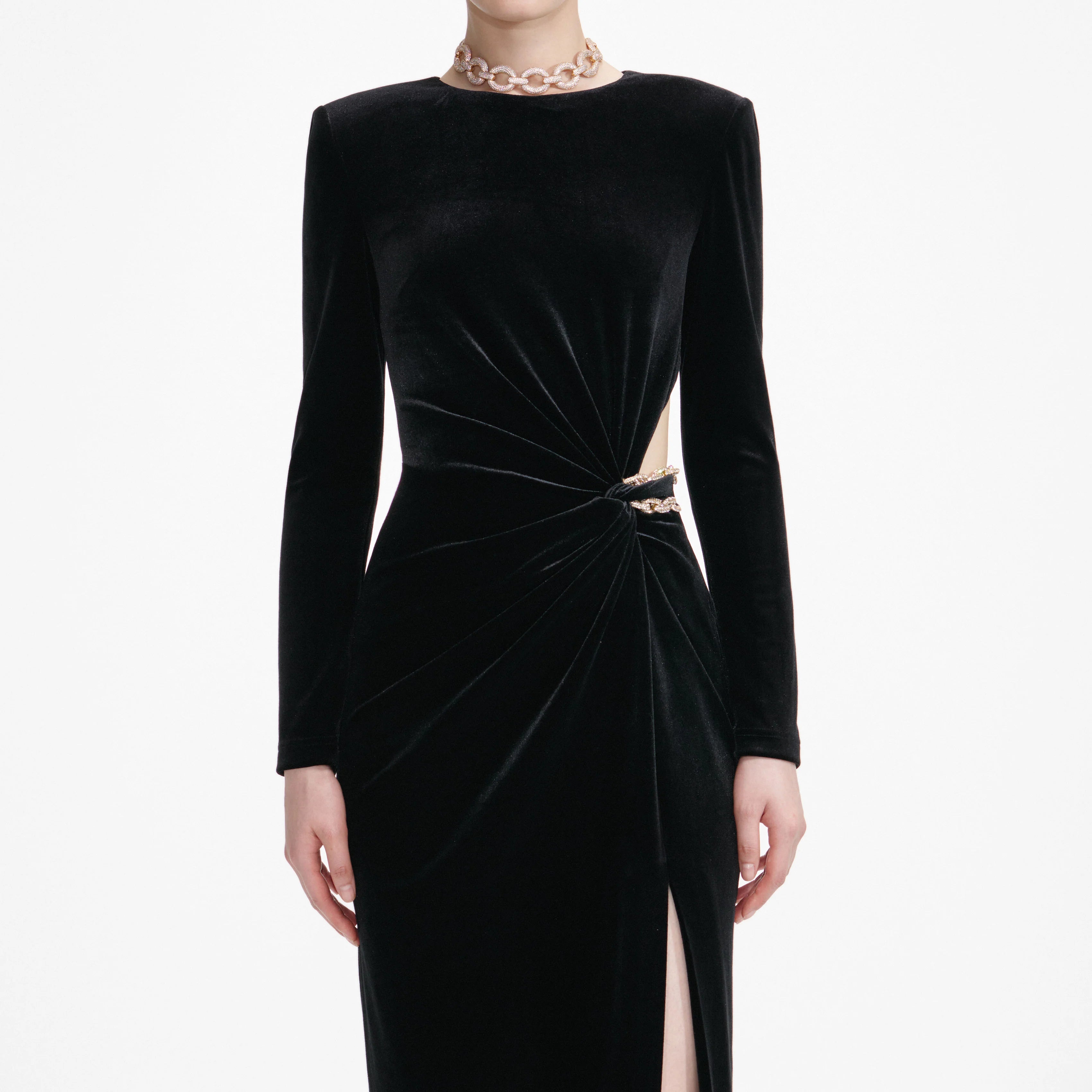 Black Velvet Embellished Maxi Dress