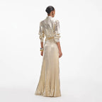 Gold Metallic Tie Neck Maxi Dress