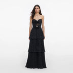 Black Polka Dot Tiered Maxi Dress