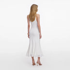 White Knit Lace Insert Midi Dress