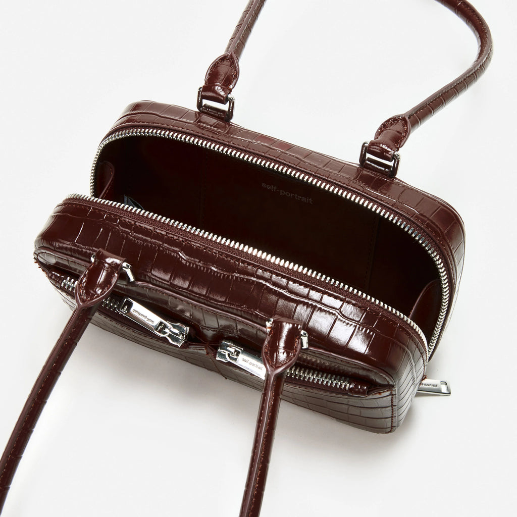 Brown Croc Leather Mini Shoulder Bag